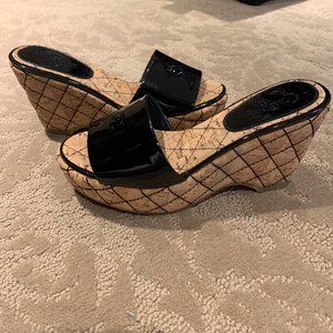 Chanel CC Patent Leather Slide Wedges